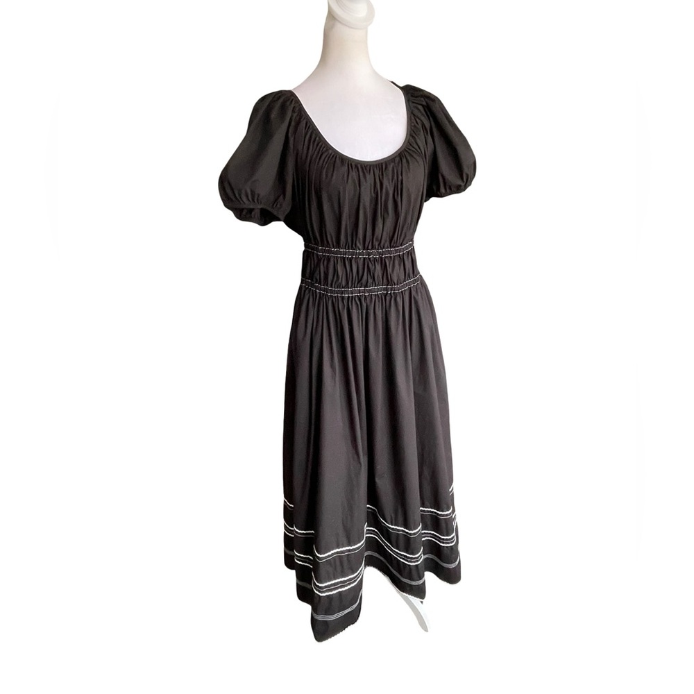 Kate Spade Ric Rac Riviera Black Puff Sleeve Smocked Midi Dress Large - Picture 7 of 15